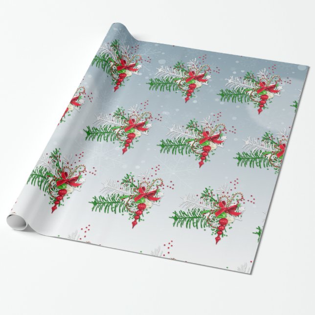Papel De Regalo Fir Twigs Y Candy Cane (Desenrollado)