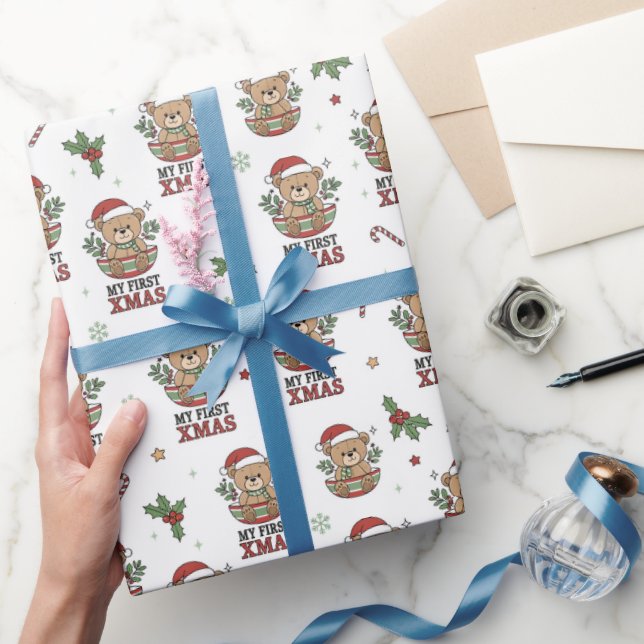 Papel De Regalo First Xmas Teddy Bear Gift  (Regalar)
