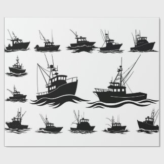 Papel De Regalo Fishing Boat Silhouette Pattern Wrapping Paper