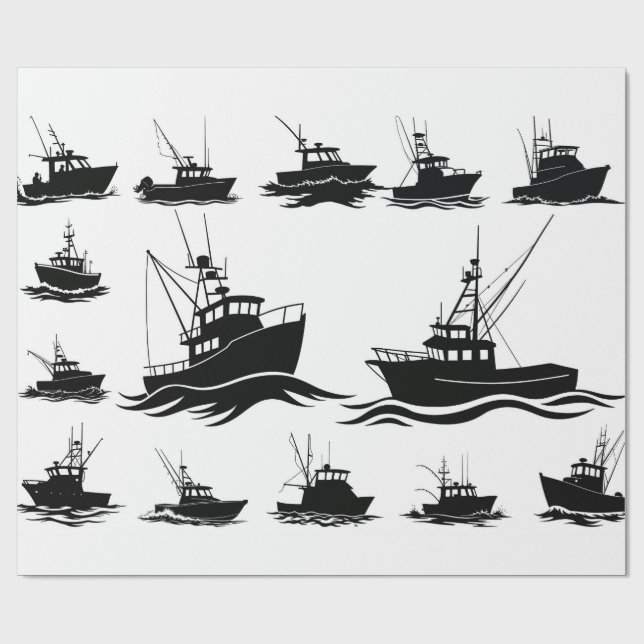Papel De Regalo Fishing Boat Silhouette Pattern Wrapping Paper (Superficie plana)