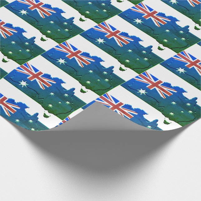 Papel De Regalo FLAG AUSTRALIA Patriótica Mapa australiano Verde a (Esquina)