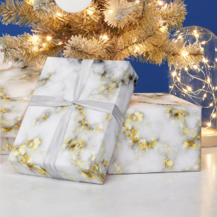 Papel De Regalo Flakes de oro de mármol blanco y negro
