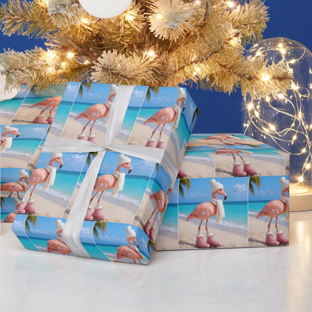 Papel De Regalo Flamenco con sombrero y bufanda de invierno (Vacaciones)
