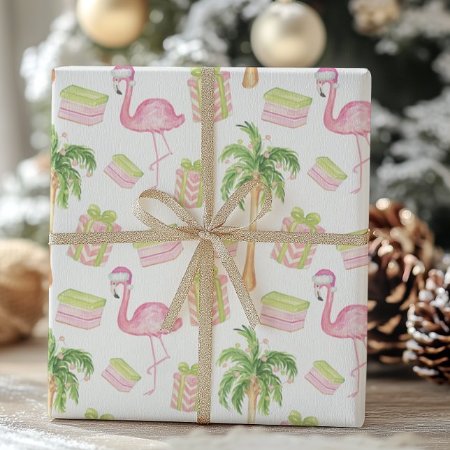 Papel De Regalo Flamenco Rosa Acuarela Navidad de Playa (Subido por el creador)