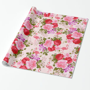 Papel De Regalo Flamenco tropical floral de los rosas bohemios