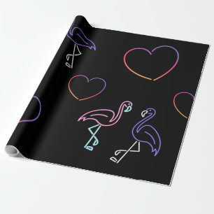 Papel De Regalo Flamenco y Corazones Rosa Neon Púrpura
