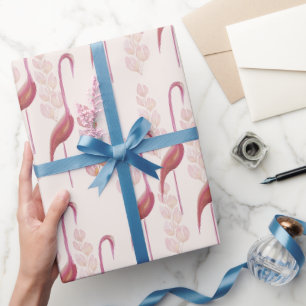 Papel De Regalo Flamencos Elegantes en Acuarela, Dorado y Rosa