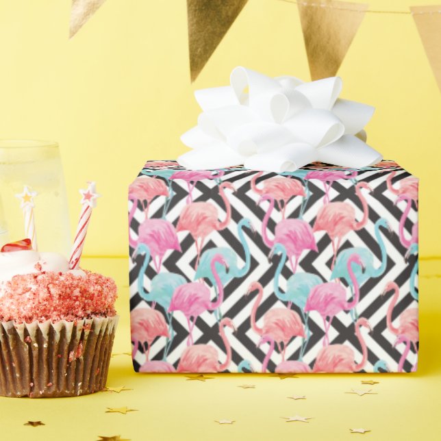 Papel De Regalo Flamencos en el patrón de diseño negrita (Fiesta de cumpleaños )
