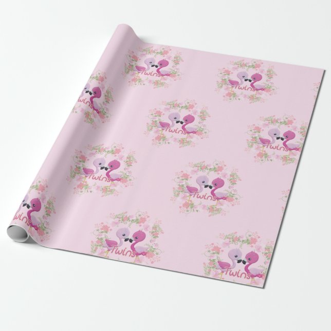 Papel De Regalo Flamencos gemelos en rosa (Desenrollado)