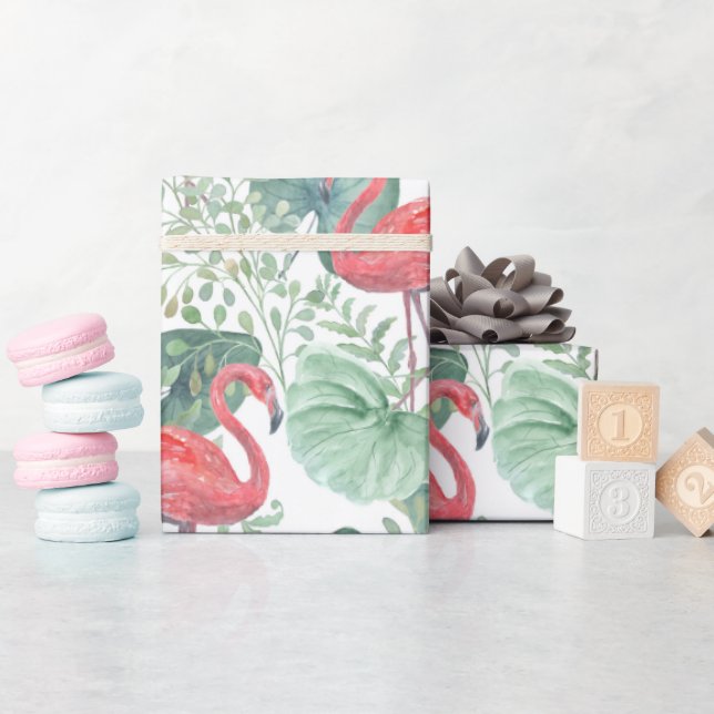 Papel De Regalo Flamencos rosados y hojas (Baby Shower)