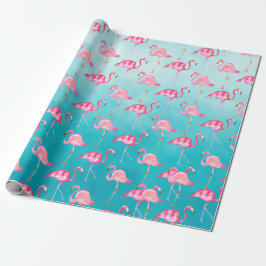 Papel De Regalo Flamencos rosas y mar azul turquesa
