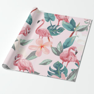 Papel De Regalo flamencos sin costura y flores tropicales ilustran