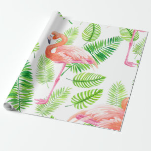 Papel De Regalo Flamencos y hojas tropicales
