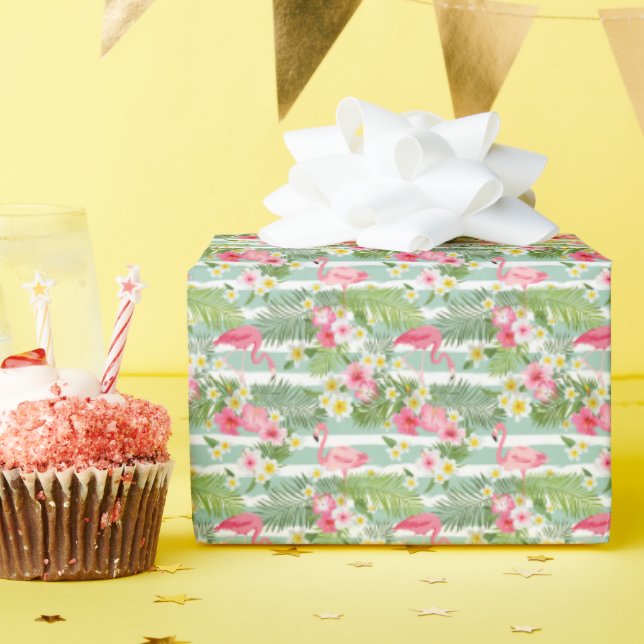 Papel De Regalo Flamencos Y Rayas (Fiesta de cumpleaños )
