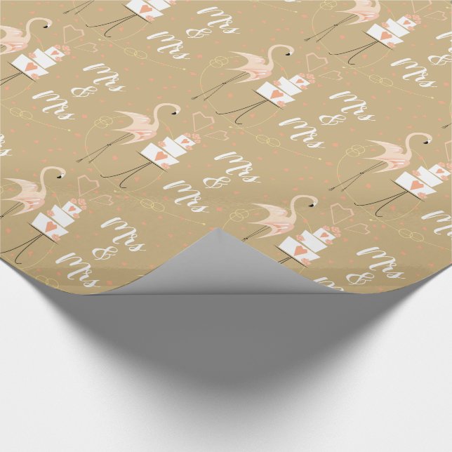 Papel De Regalo Flamingo Boda Sra. & Mrs. (Esquina)