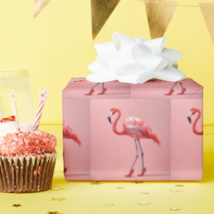 Papel De Regalo Flamingo Con Tos Rojos Altos