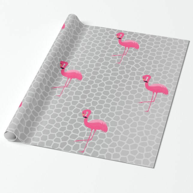 Papel De Regalo Flamingo de impresión de animales plateados BODA W (Desenrollado)