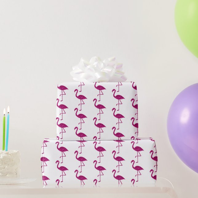 Papel De Regalo Flamingo espumoso Patrón purpurina rosa blanco (Regalos de fiesta)
