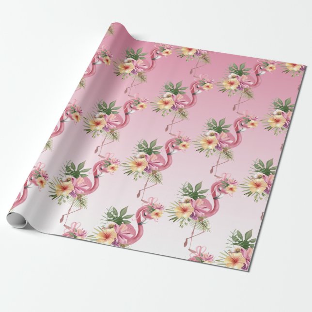 Papel De Regalo Flamingo floral rosa (Desenrollado)