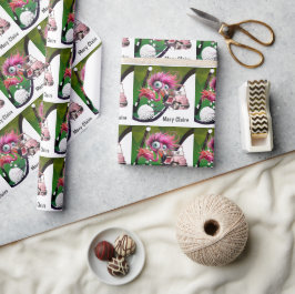 Papel De Regalo Flamingo Golfer con carrito de golf en rosa para m