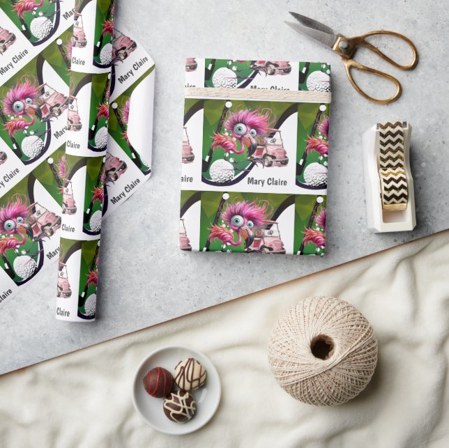 Papel De Regalo Flamingo Golfer con carrito de golf en rosa para m (Artesanía)