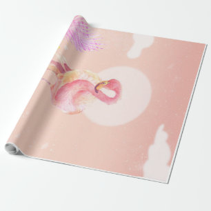 Papel De Regalo Flamingo Lovers Pájaro de Flamingo con hojas