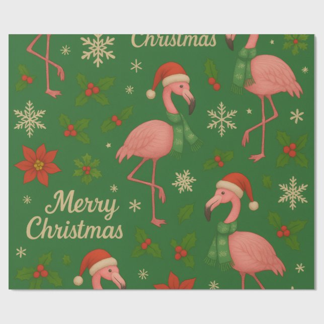 Papel De Regalo Flamingo Noel: Holly Jolly Greetings (Superficie plana)