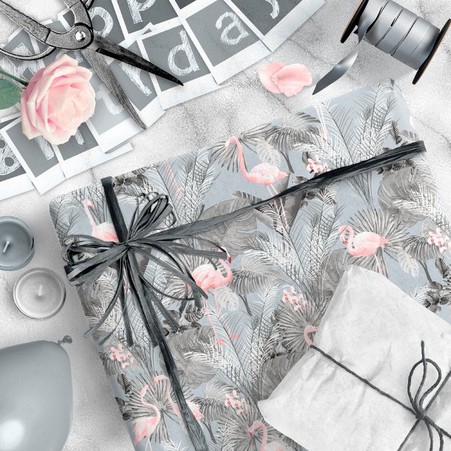 Papel De Regalo Flamingo Orquídea Trópico Patrón Gris ID868 (Subido por el creador)