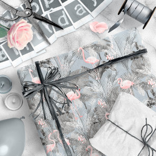 Papel De Regalo Flamingo Orquídea Trópico Patrón Gris ID868