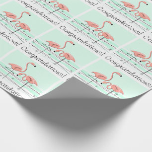 Papel De Regalo Flamingo Pareja 'Felicitaciones!' verde