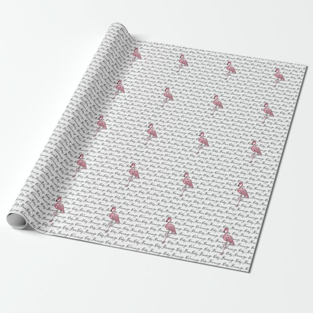 Papel De Regalo Flamingo retro rosado divertido (Desenrollado)