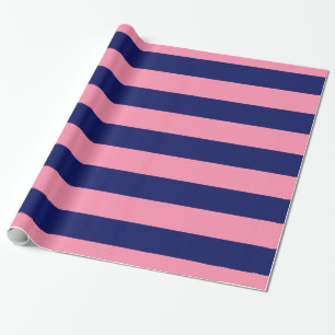 Papel De Regalo Flamingo Rosa, Azul Naval XL Stripes Patrón V