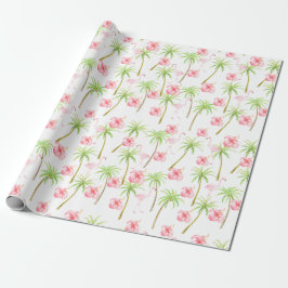 Papel De Regalo Flamingo rosa Hibiscus Flores Palm Tropical
