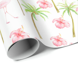 Papel De Regalo Flamingo rosa Hibiscus Flores Palm Tropical