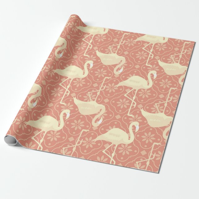 Papel De Regalo Flamingo rosa salmón inspirado en artes y artesaní (Desenrollado)