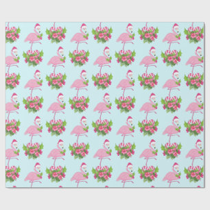 Papel De Regalo Flamingo rosado en Santa Hat con Candy Cane Bouque