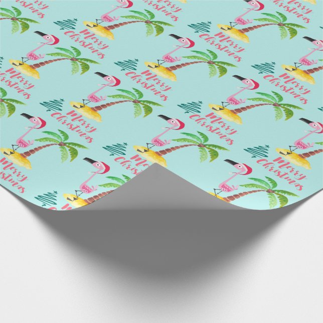 Papel De Regalo Flamingo Rosado En Un Sombrero De Papá Noel (Esquina)