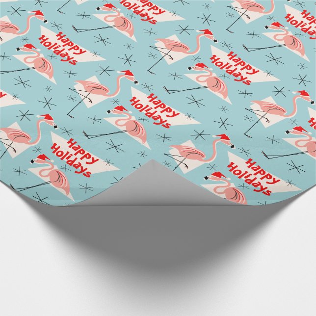 Papel De Regalo Flamingo Santas Blue Happy Holidays (Esquina)