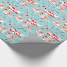 Flamingo Santas Blue Merry Navidad