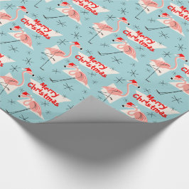 Papel De Regalo Flamingo Santas Blue Merry Navidad