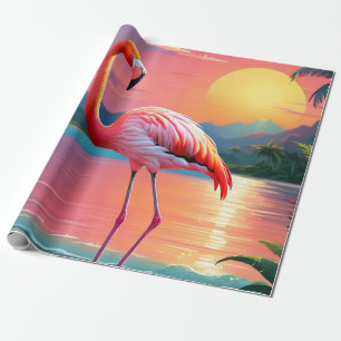 Papel De Regalo Flamingo Sunset Tropical Beach