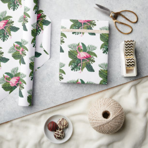 Papel De Regalo Flamingo Tropical Leaves Jungla