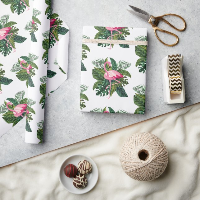Papel De Regalo Flamingo Tropical Leaves Jungla (Artesanía)