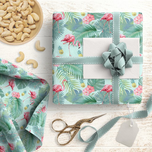 Papel De Regalo Flamingo tropical, palmas, patrón de piña ID926 (Subido por el creador)