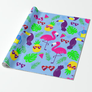 Papel De Regalo flamingo tropical tucan piña sandía