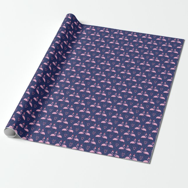 Papel De Regalo Flamingo Xmas Gorra Candy Pattern (Desenrollado)