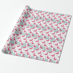 Papel De Regalo Flamingo y hojas tropicales, patrón de verano.
