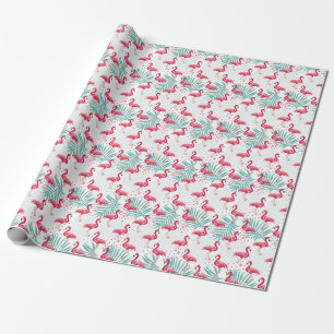 Papel De Regalo Flamingo y hojas tropicales, patrón de verano.