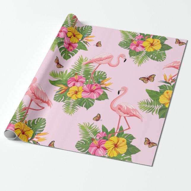 Papel De Regalo Flamingo y mariposas 1 (Desenrollado)