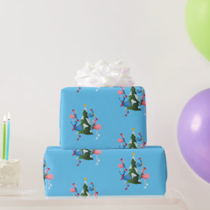 Papel De Regalo Flamingos de patinaje sobre hielo con Navidades de